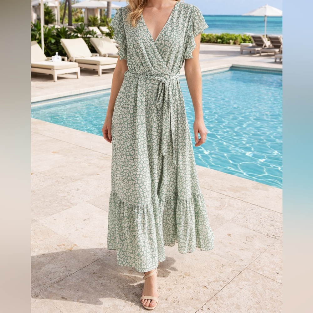 Maxi Dress floral green white size L